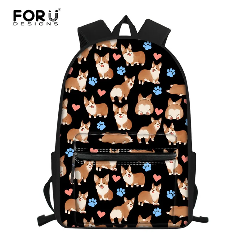 FORUDESIGNS-Mochila Escolar para niños y niñas, morral Escolar con diseño de perro Corgi, Mochila Escolar