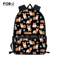 Forudesigns bonito corgi cão saco de escola para meninos menina mochilas bonito crianças mochila mochila mochila mochila escolar escolar