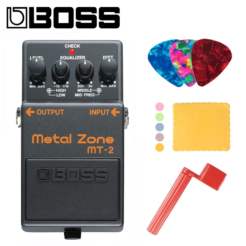 Boss MT-2 Metal Zone Distortion Guitar Pedal Bundle with Picks, Polishing Cloth and Strings Winder