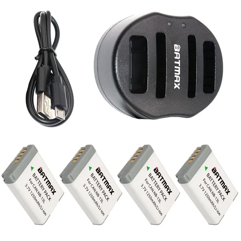 

4PC NB-13L NB 13L Camera Battery +USB Dual Charger for Canon PowerShot G1 X Mark III G5 X G5X G7 X Mark II G7X G9 X G9X SX720 HS