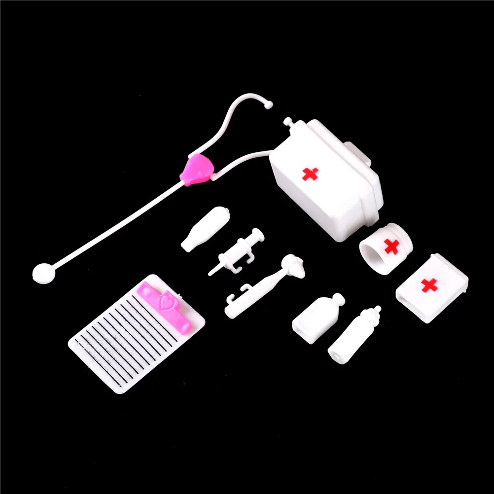 1Set Plastic Doctor Toys for girls Medical Kit Medicine Box For Pets Toys kids role play pretend play Doll Accessories