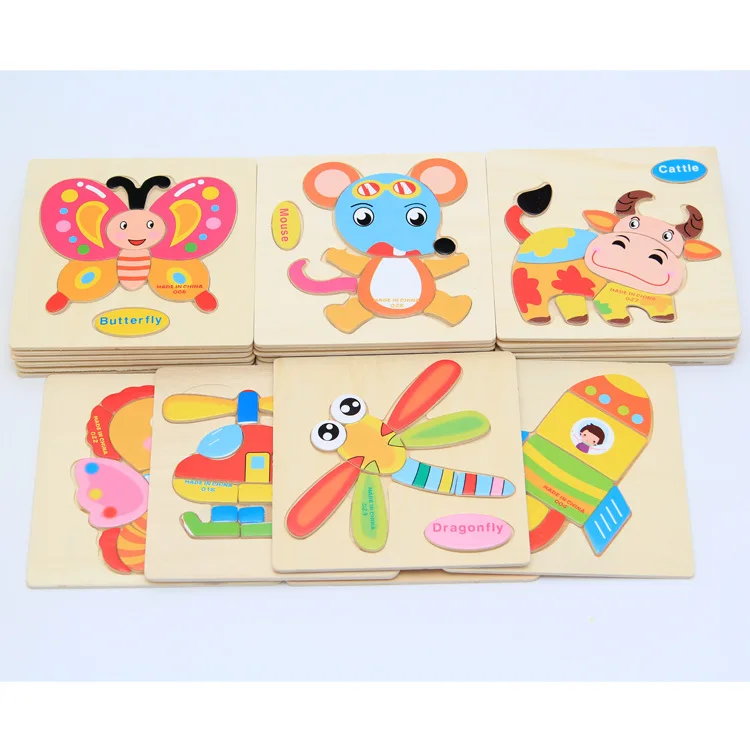 Cartoon 3D Puzzle Jigsaw Wooden Toys for Children Cute Animal Traffic Puzzles Intelligence Kids Baby Early Educational Toys