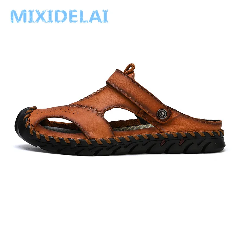 MIXIDELAI New Big Size 38-48 Genuine Leather Men Sandals Summer Quality Beach Slippers Casual Sneakers Outdoor Roman Beach Shoes