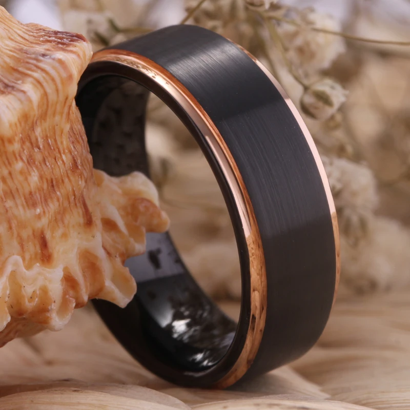 New Luxury Wedding Rings For Women Fashion Engagement Female Ring 100% Tungsten Ring Matte Black With Rose Golden Ring Gift