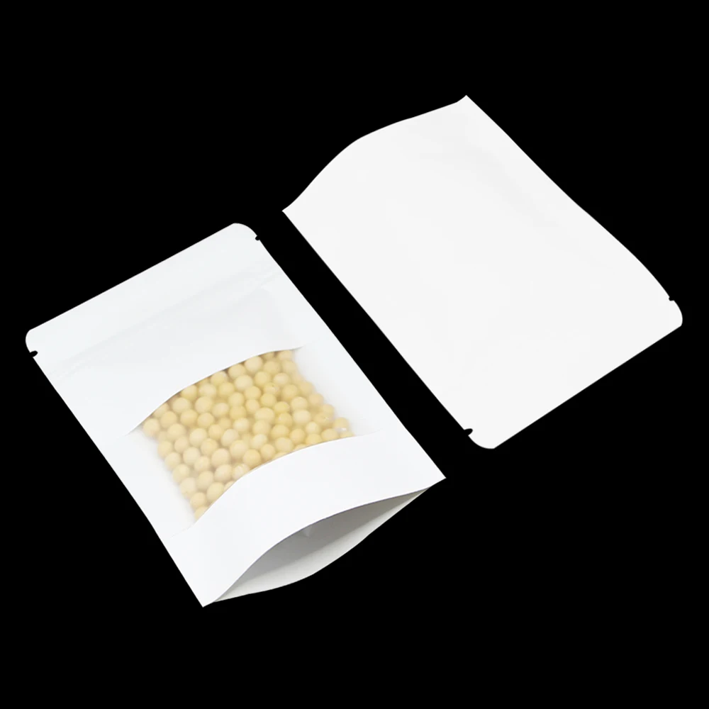 12x20cm White Kraft Paper Stand Up Pouch Self Seal Zipper Ziplock Packing Party Bag Food Packaging Doypack With Clear Window