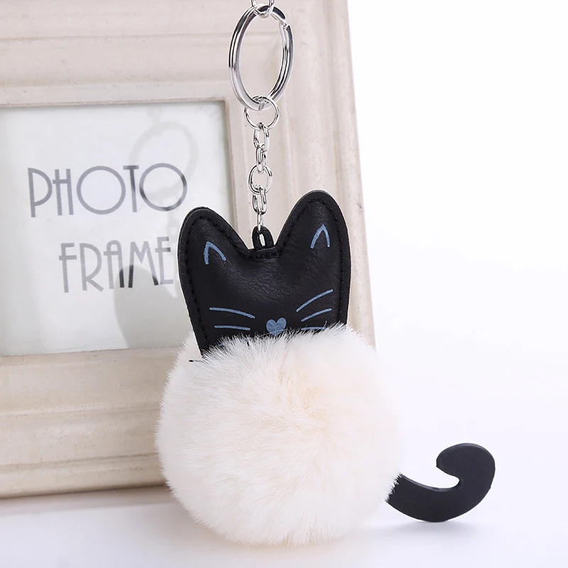 Original New Fluffy Rabbit Fur Ball Pompon Cat Keychain Female Pom Pom Bunny Fur Kitty Key Chain Women Bag Car Charm Gift