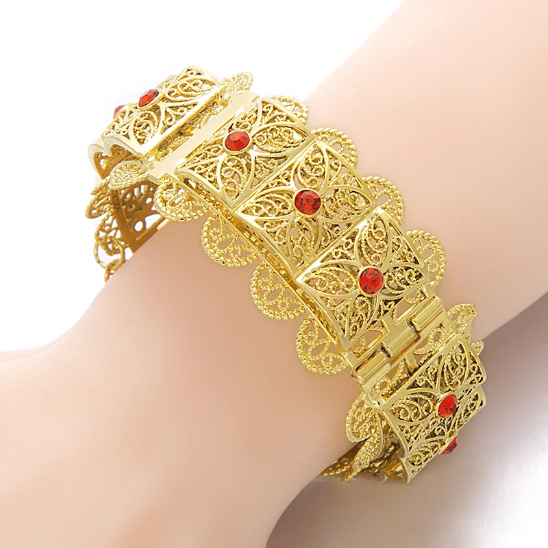 Ethlyn Jewelry Big Bangle for Women Gold Color Dubai Jewelry Ethiopian Bracelet Red/Blue/Green/White Arab Middle East Style B069