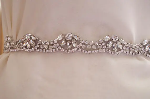 1 yard rhinestone bridal belt applique,  crystal bead sash belt, top quality glass beads, RT009