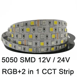 Tira de luces LED RGB + CW + WW, Chip 2 en 1 con temperatura de Color ajustable, IP20, IP65, IP67, resistente al agua, 12V, 24V, 12mm, PCB, 5m, 5050 RGBCCT