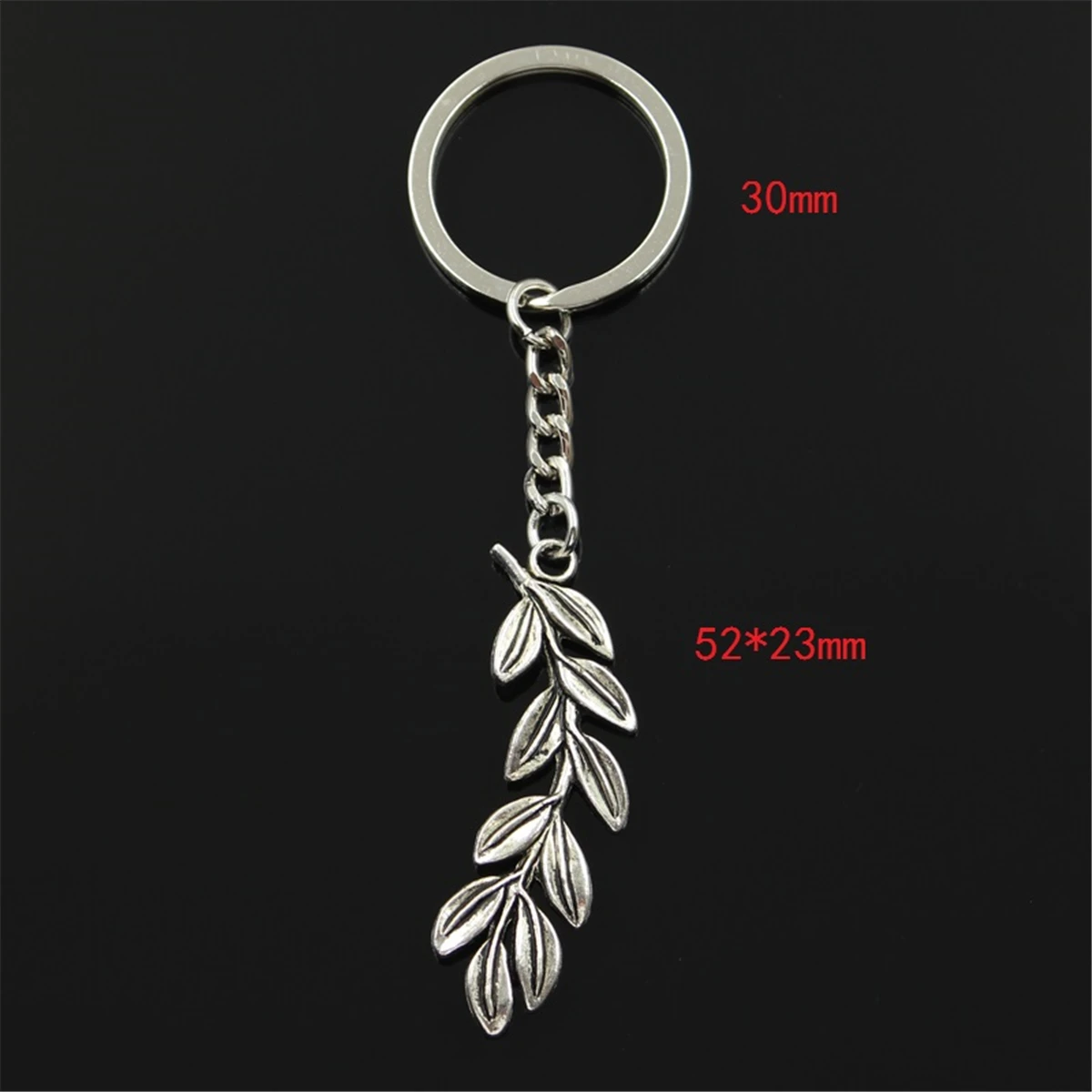 New Fashion Men 30mm Keychain DIY Metal Holder Chain Vintage Olive Branch Wreath 52x23mm Silver Color Pendant Gift