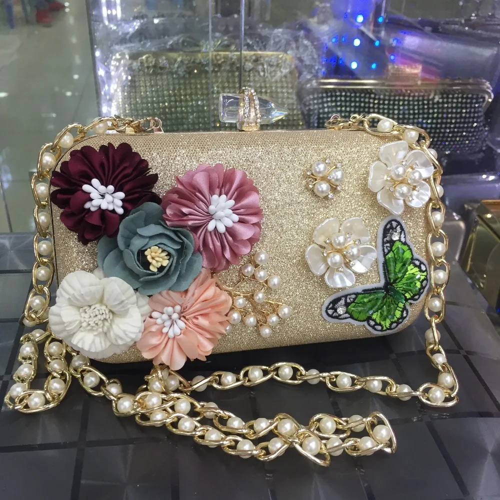 

NEW!2017 Women Messenger Flower Bags Fashion Mini Bag With Diamond Shell Shape Bag Women Shoulder Bags Cluth free shipping GOLD