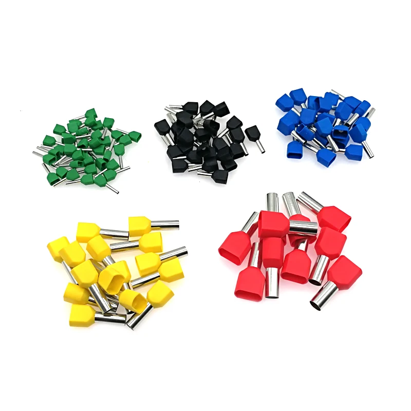 50/20pcs Dual Wire Tube Ferrule Insulated Crimp Terminals TE0508~TE16-14 Electric Double Line Terminales Connector Cable 22-8AWG