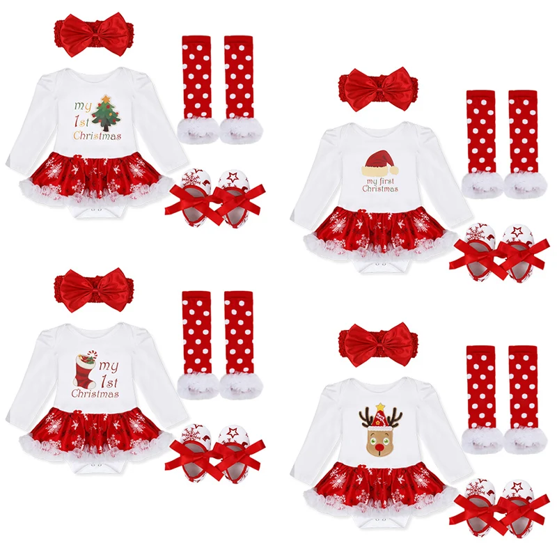 4 color Infant Baby Girl Winter long Suit Novelty Costume Baby Christmas Clothing Sets Santa Rompers Birthday Party Cosplay Gift