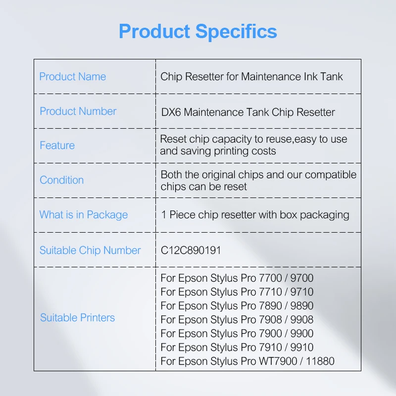 Maintenance Tank Chip Resetter For Epson Stylus Pro 7890 9890 7900 7910 9900 9910 WT7900 11880 Printer Waste Tank Chip Resetter