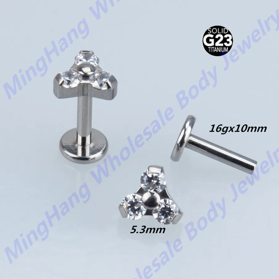 High Polished G23 Titanium Body Jewelry  Internally Threaded 16g Labret Lip Piercing Ear Cartilage Helix Tragus Stud 20pcs/lot