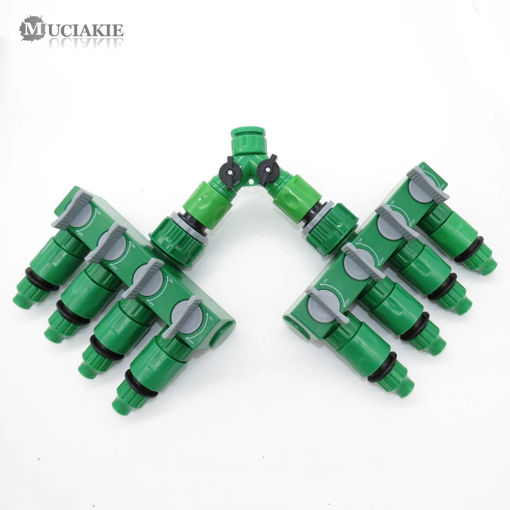 MUCIAKIE 1 KIT Garden Irrigation Watering Connectors Y Type Shut Off to 8 Outlets Branches Adaptors with Valve Garden Connecter