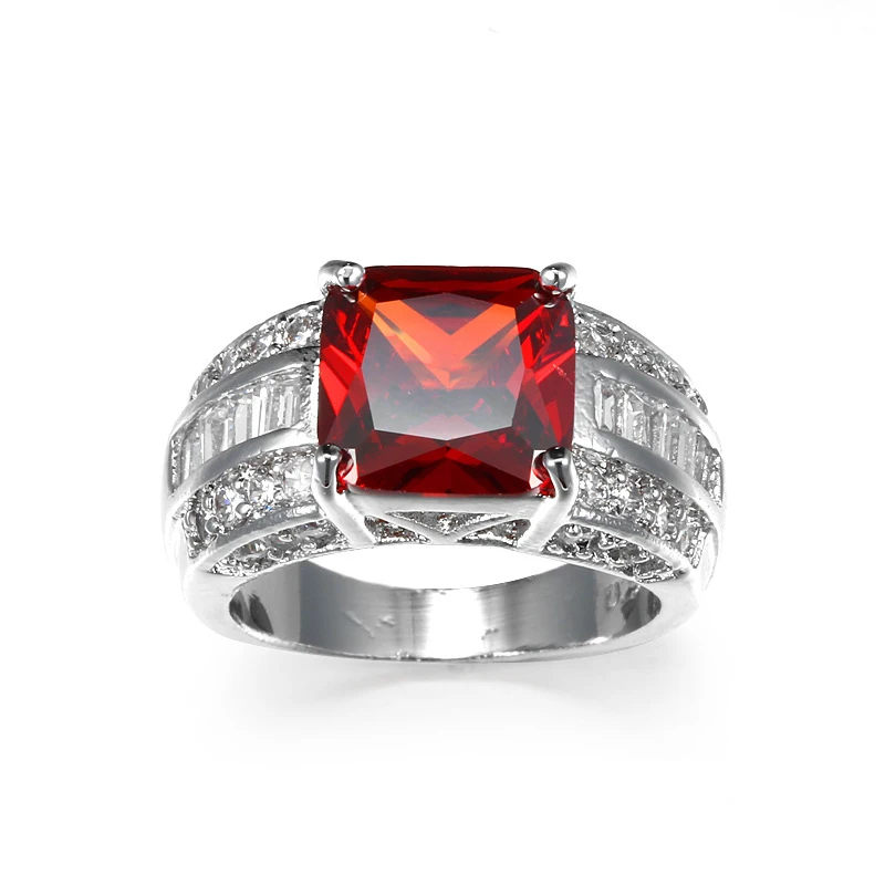 Luxury Men Women Wedding Red Garnet & White CZ Plata Ring Size 6 7 8 9 10 Fashion Party Rings Jewelry Wholesale