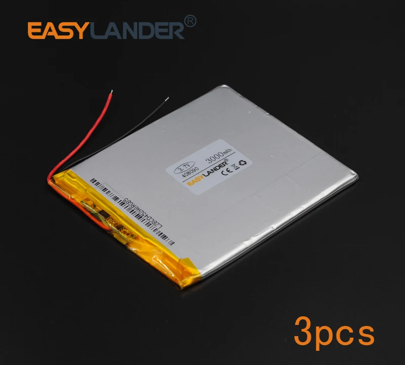 

3pcs/Lot 3.7V 3000mAh 408090 Polymer Li-ion Battery For Tablet PC iPAQ E-Book Power Bank PDA Portable electronics safety lamp