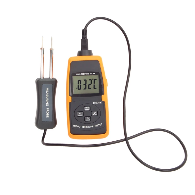 LCD Digital Wood Moisture Meter 2%-60% Tree Timber Wood Bamboo Paper Water Contain Level Temperature Measure Tools MD7820