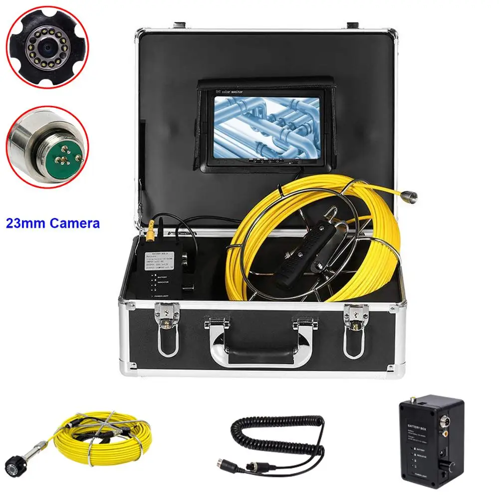 

User-Friendly 7 Inch Monitor 20M Fiberglass Cable Sewer CCTV-Pipe Inspection Camera System Equipment With 23MM Camera Head