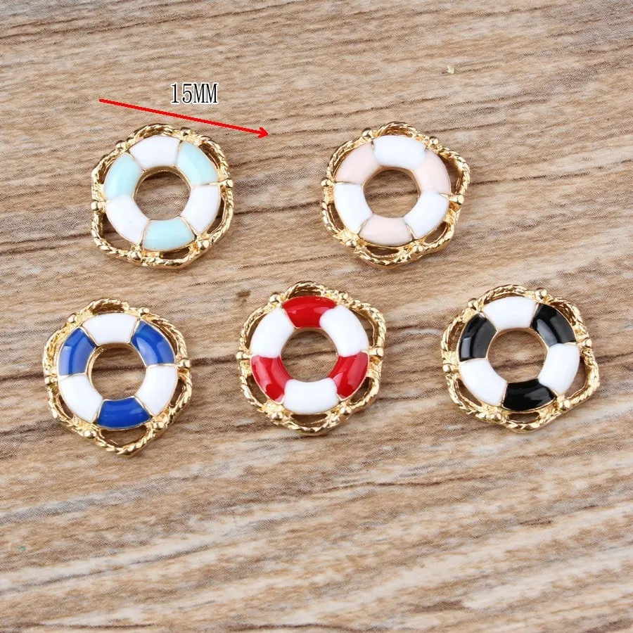 10pcs DIY Jewelry Accessories Drop Oil Lifebuoy Alloy Charms Bracelet Pendant Finding Navy Style Double Color Lifebuoy YZ065