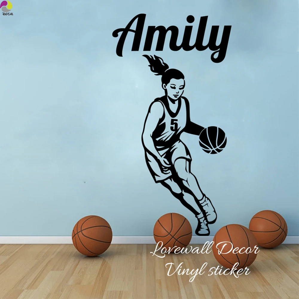 Custom Basketball Girl Name Wall Sticker Girl Room Baby Nursery Personalized Name Sport Wall Decal Bedroom Vinyl Home Decor Art