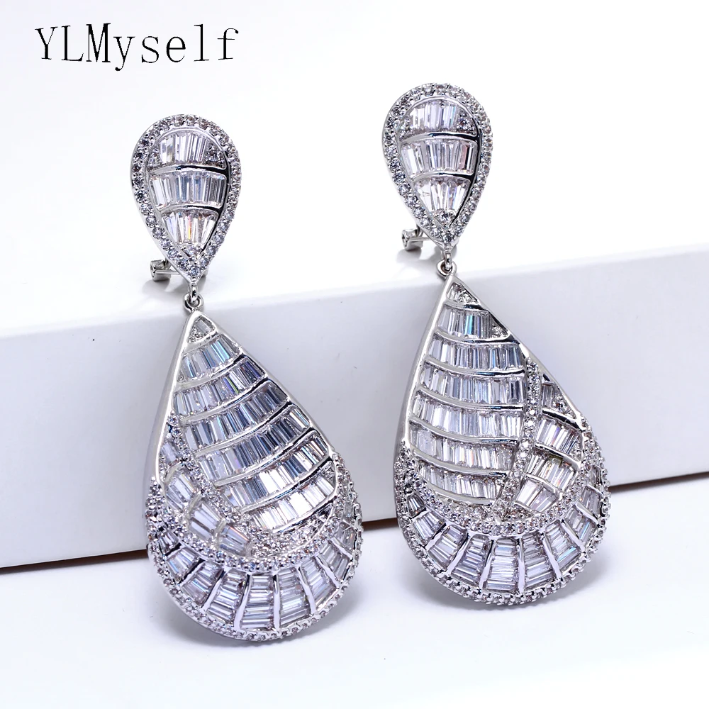 Very beautiful Long big earrings pave AAA cubic zircon crystal Women large dangling earring luxury Jewelry party Accessories