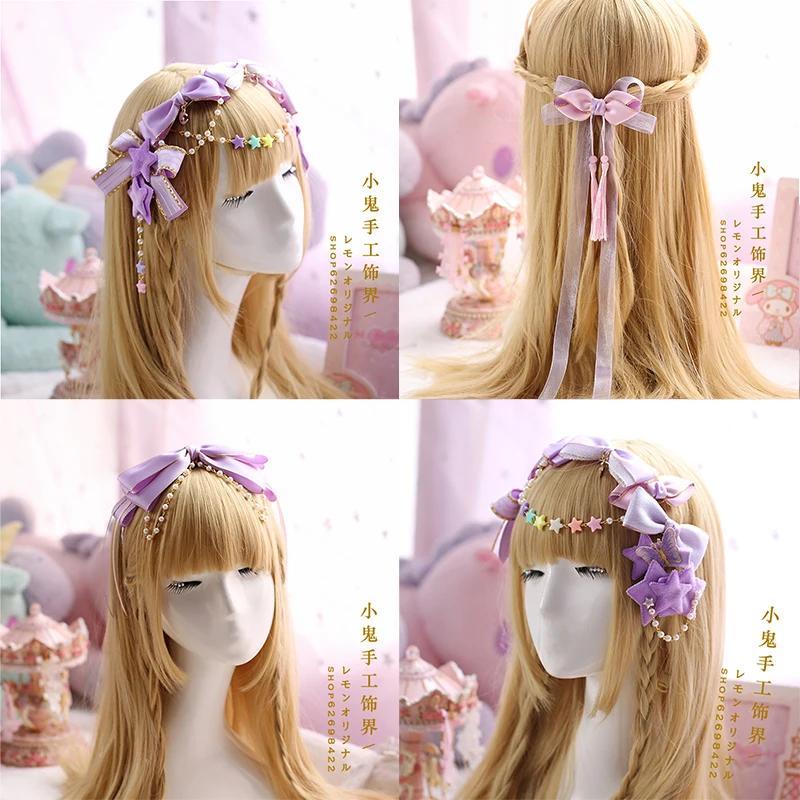 Pink purple Japanese handmade bow hairpin cute soft sister bow hair accessories headdress LOLITA hand made hairpin