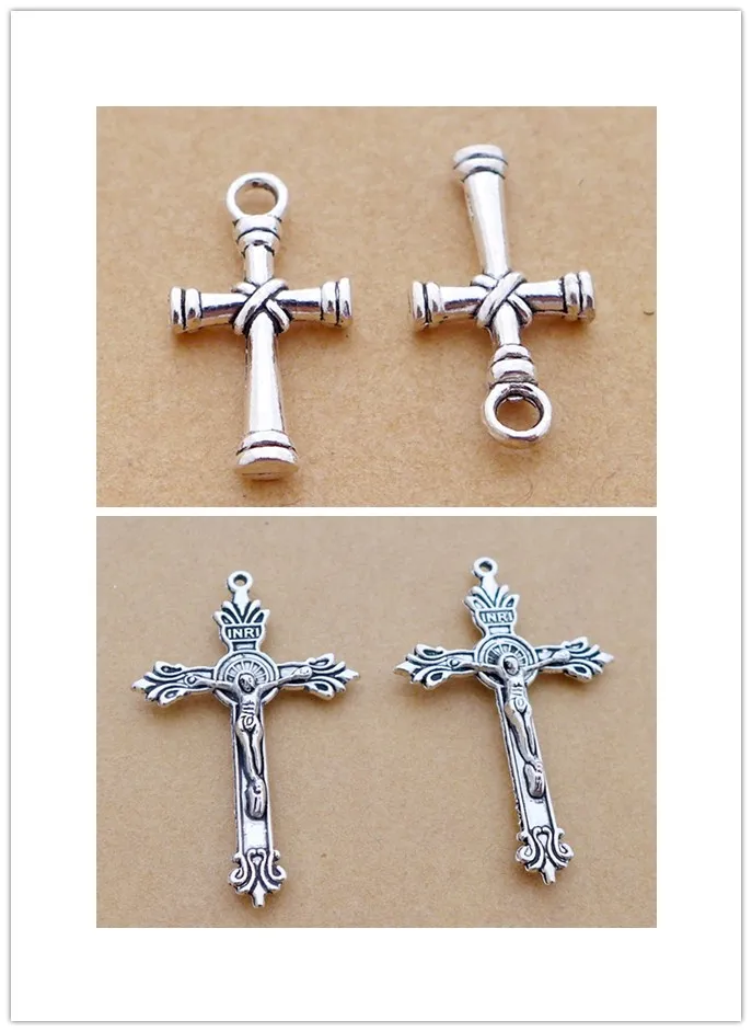

cross shape alloy antique silver charm pendant choker DIY jewerly accessories making necklace 2styles 50/100pcs free shipping
