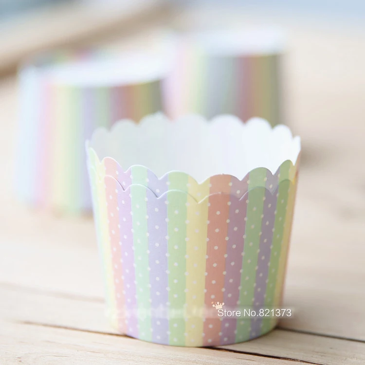 Free Shipping colorful rainbow paper cupcake holder case, muffin cake cups, polka dots decorative cup for party birthday wedding