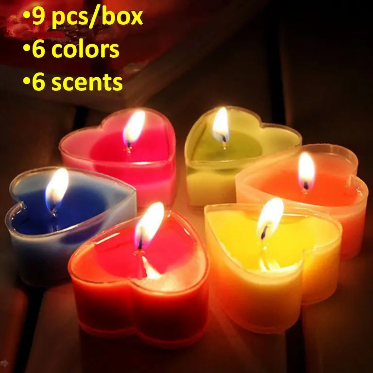 9pcs aroma candle scented fragrance candle wax heart shape romantic candle smokeless 6 colors 6 incense burning time 2 hours