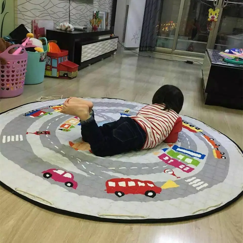 Kid Bedroom Baby Play Mat Portable Toy Storage Bag Children Cartoon Round living Room Rug Carpet Outdoor Picnic Blanket