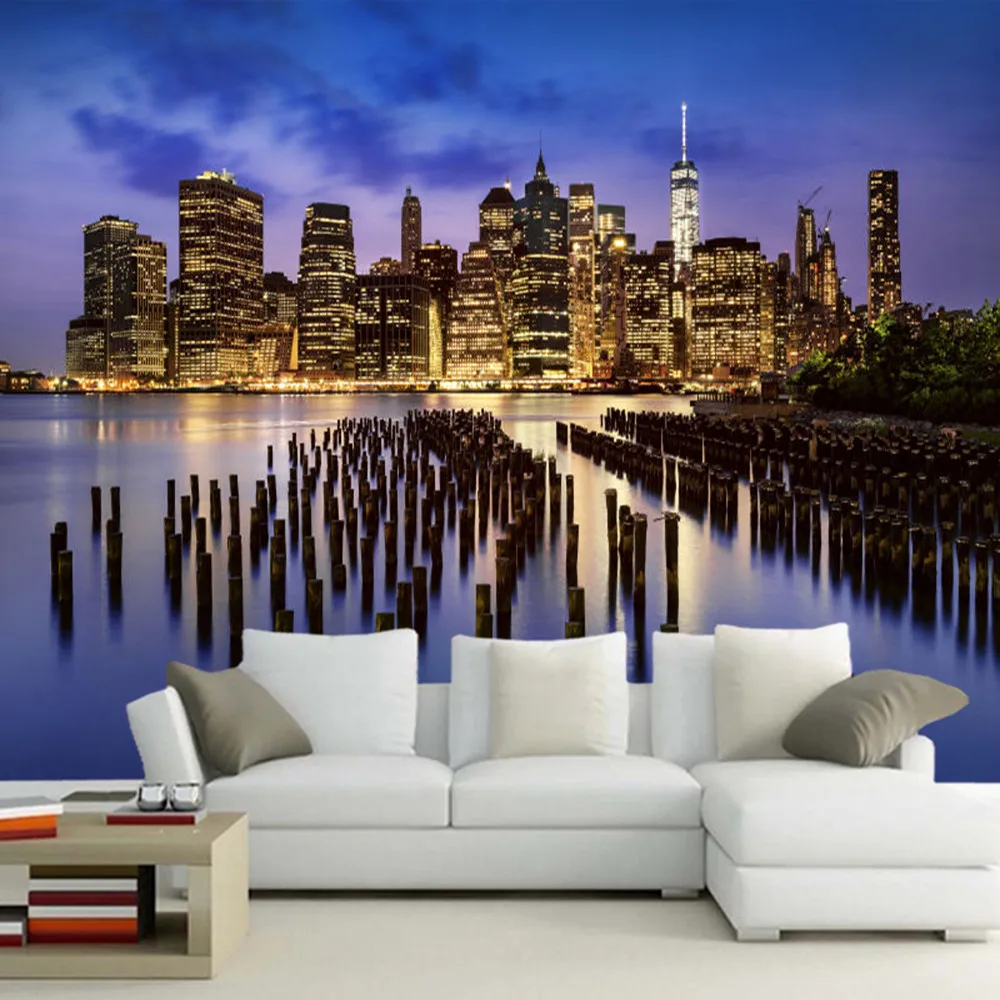 

Night view of new york 3d wallpaper papel de parede,living room TV sofa wall bedroom wall papers home decor restaurant bar mural