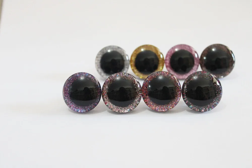 

20pcs/lot--new 16mm & 20mm & 24mm clear 3D safety toy eyes +glitter Nonwovens+ white hard washer--size & color option-N8