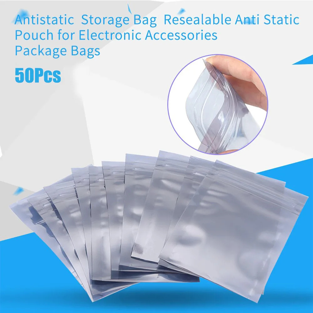 50 sacos ziplock saco de armazenamento de alumínio antiestático resealable anti bolsa estática para acessórios eletrônicos sacos do pacote