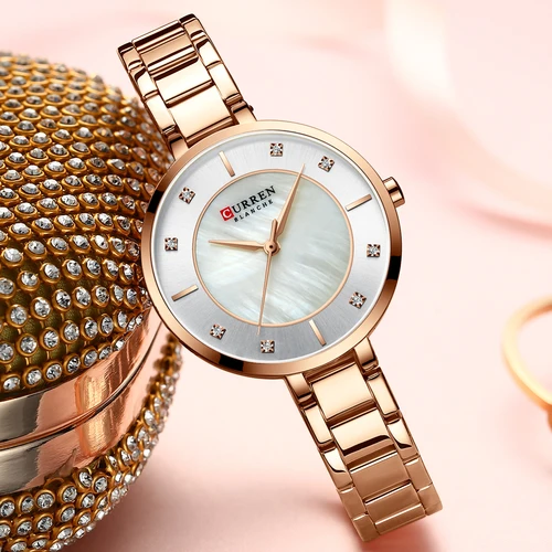 Imagen 2 del producto Relojes Curren para mujer, reloj de lujo de marca superior de oro rosa, reloj de pulsera de cuarzo resistente al agua para mujer, relojes para mujer y niña