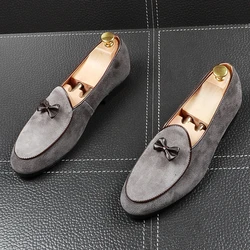 CuddlyIIPanda Men Fashion Casual Loafers Summer Pointed Toe Breathable Driving Shoes Male Butterfly-knot Wedding Dress Shoes