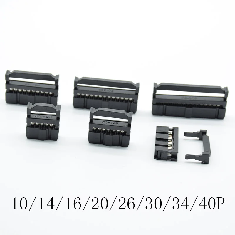 10sets  FC-10P  FC-14P FC-16P FC-20P/26P/30P/34P/40P IDC Socket 2x5 Pin Dual Row Pitch 2.54mm IDC Connector 10-pin cable socket