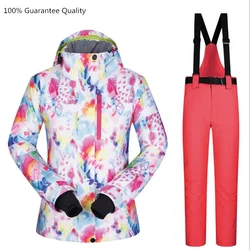 Conjunto de traje de esquí impermeable y transpirable para mujer, chaqueta y pantalones cálidos para esquí de montaña, nieve, snowboard al aire libre