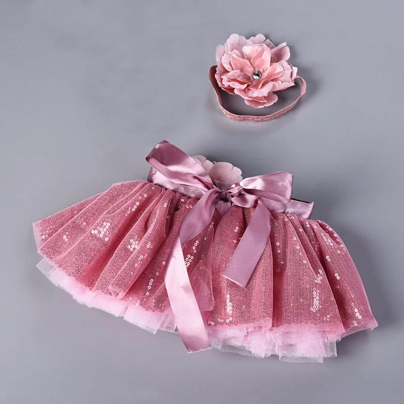 

0-2Y Baby Girls TUTU Skirts Princess Tulle Skirt Flowers Headband Sequined Design Chilren Pettiskirt Kids Girls Clothes Bow A338