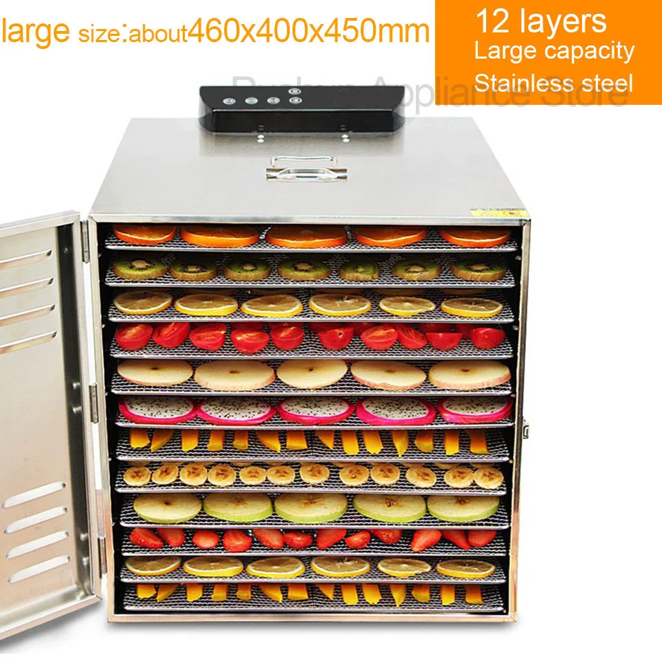 12 Trays Food Dehydrator Pet Snacks Dehydration Dryer Fruit Vegetable Herb Meat Drying Machine Stainless Steel 220v 110v EU US