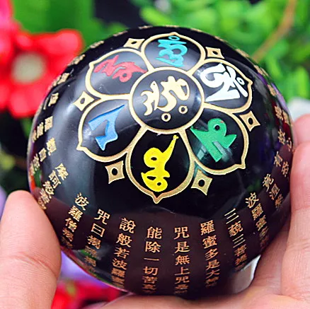 

80mm natural obsidian quartz crystal Buddha tattoo ball HEALING+standing