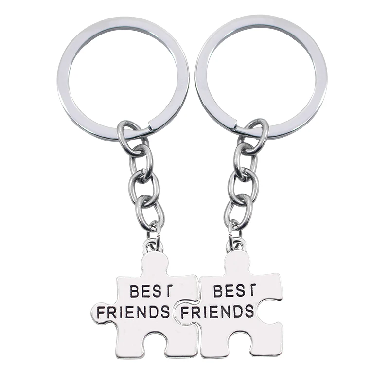 2Pcs Puzzle Best Friends Keychain Alloy ColourIrregular Geometry Key Chain Best Friends Forever BFF Friendship Jewelry Llavero