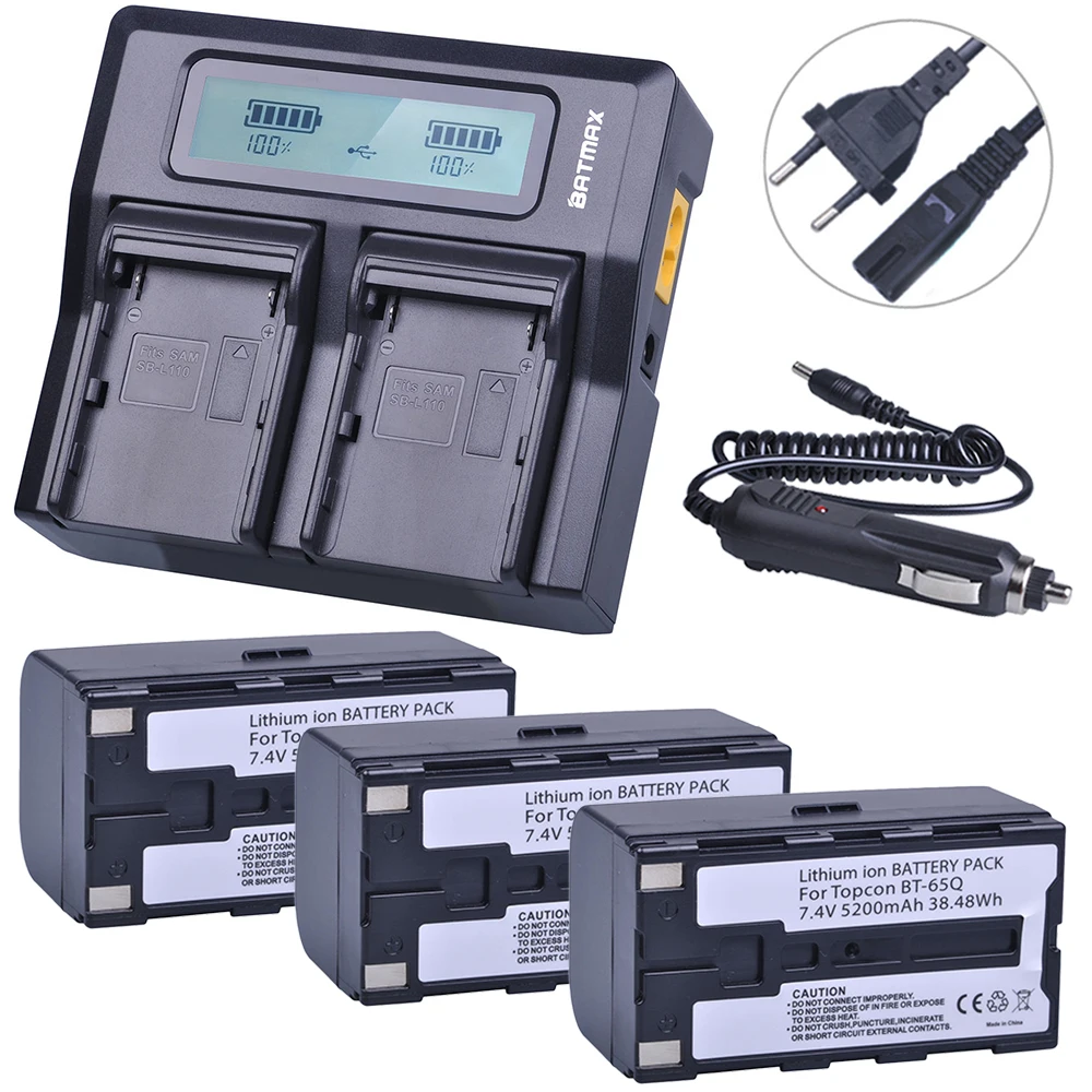 3Pcs 7.4V 5200mAh BT-65Q BT 65Q Li-Ion Battery + Rapid LCD Dual Charger Kits for Topcon GTS 900 and GPT 9000 Total Station