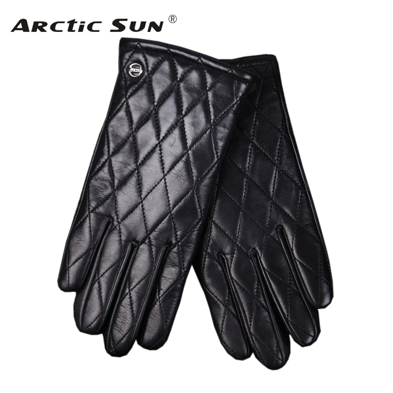 Autumn Winter Genuine Leather Gloves Male Keep Warm Knitted Lined Fashion Diamond Locomotive Driving Sheepskin Gloves EM020NZ