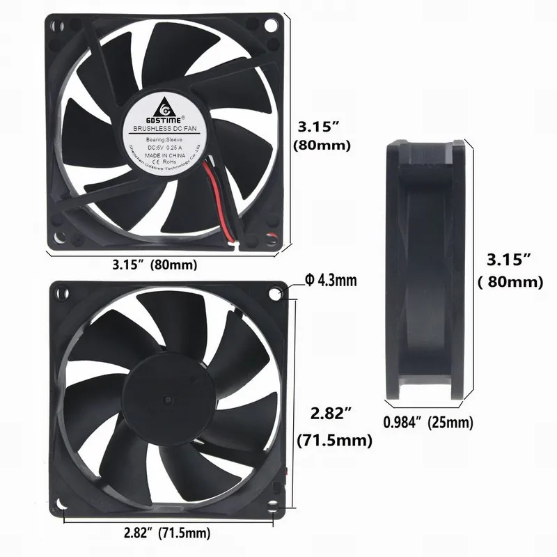 10 Pcs Gdstime USB 80x80x25mm 8025 PC DC 5V Fan 80mm x 25mm Computer Case Heatsink CPU Cooling Fan 8cm