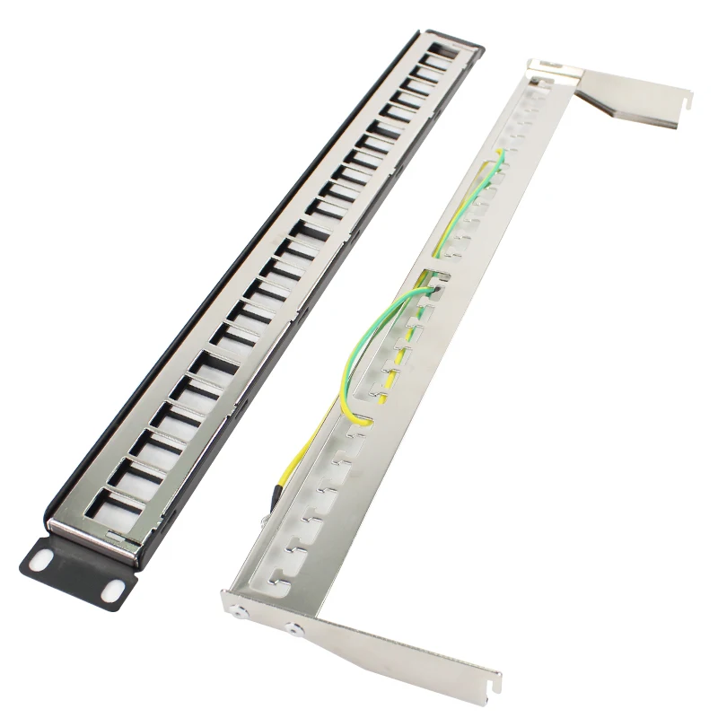 CAT6A Metal Shield Network cable adapter Rack Distribution Frame 24 Ports STP Patch Panel Tool-free Keystone Jack RJ45 connector