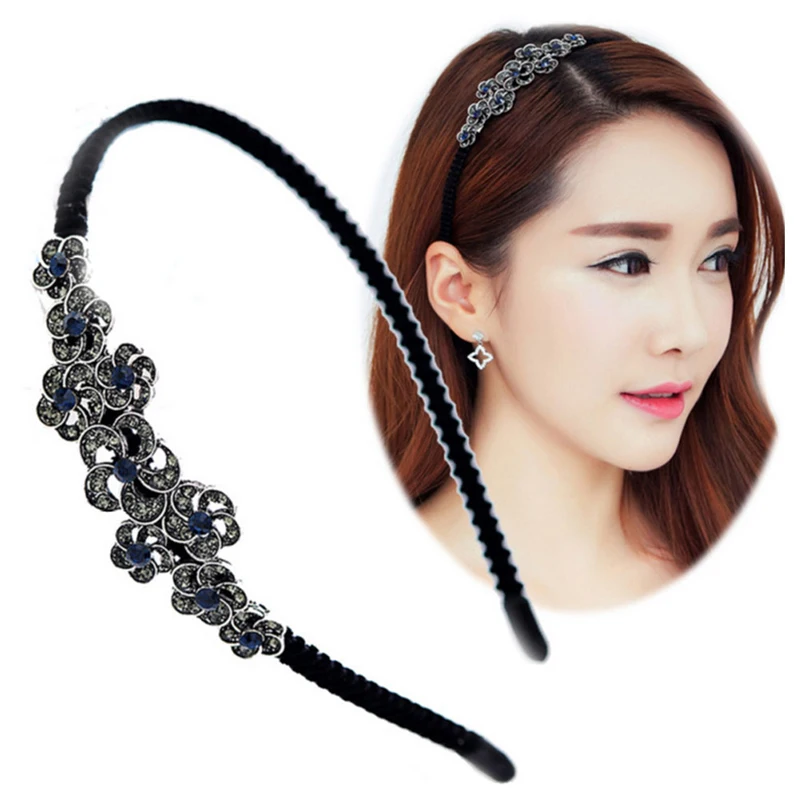 Women Lady Fashion Rhinestone Flower Head Jewelry Headband Head Piece Hair Band