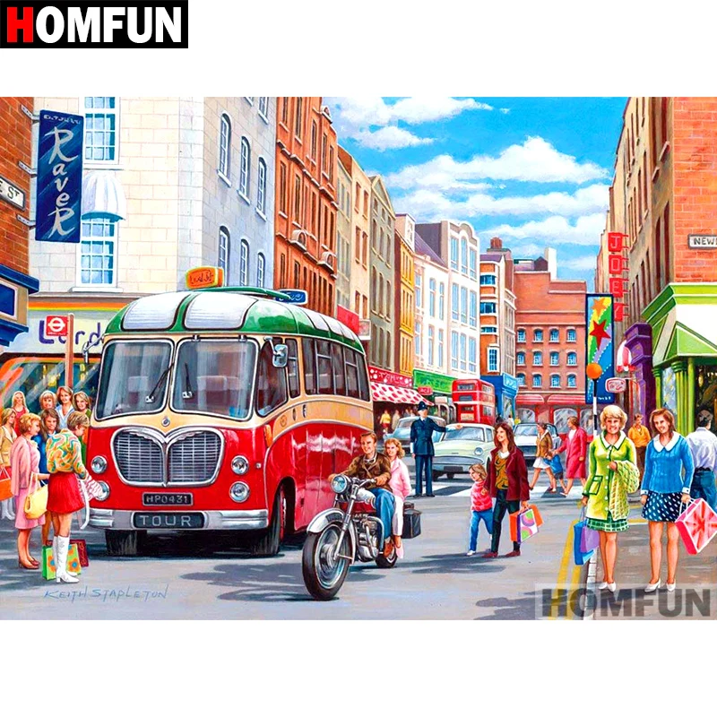 

HOMFUN Full Square/Round Drill 5D DIY Diamond Painting "Street bus" Embroidery Cross Stitch 5D Home Decor Gift A07265