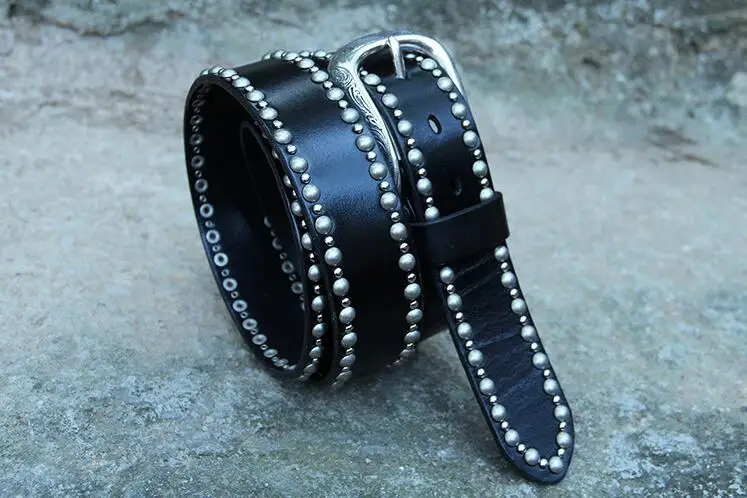 2019 new men's carved retro belt luxury rivets designer metal pin buckle belt black ladies punk leather belt jeans